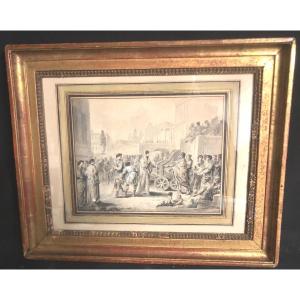 Jacques Gamelin Carcassonne 1738-1803 Rare Watercolor And Gouache Year 9 Two Brothers Of Argos