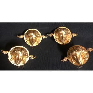 Suite Of 4 Mercury Or Hermès Decorative Elements In Bronze Signed Jc