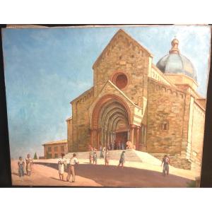 Pierre Roig 1905-1963 Large Oil Saint Cyriaque Cathedral Of Ancona Italy