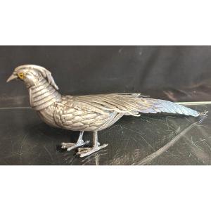 Pheasant In Alpaca Says German Silver Signed 31 Cm Very Good Condition Glass Eyes