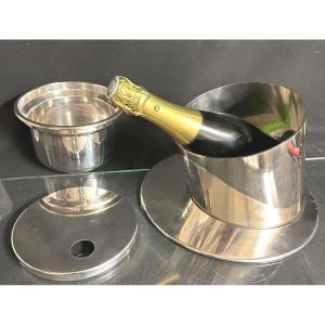 Luigi Massoni 1930-2013 Rare Champagne Bucket And Ice Cubes Silver Metal 1960 Progetti Publisher