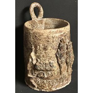 Eugène Lion 1867-1947 Sandstone Vase To Hang Village Decor Saint Amand En Puisaye Carriès School