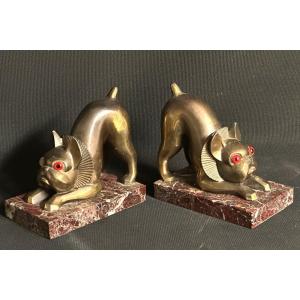 Pair Of Hippolyte Moreau Bookends 1832-1927 Attributed Bull Dog Art Deco Bouledogue Book Ends