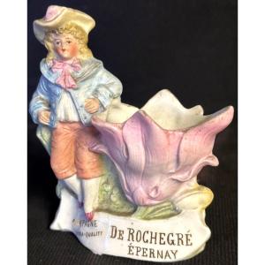 Rare Advertising Champagne De Rochegré Epernay Biscuit Late 19th Century Empty Pocket Flower Holder Pub Wine /8