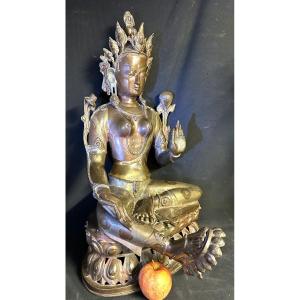 Nepal Important Old Bronze Buddha 70cm Double Patina Lotus Buddha