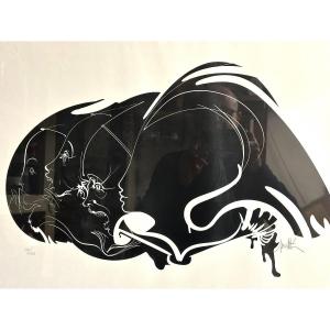 Raymond Moretti 1931-2005 Lithograph Faces Pop Art 1992