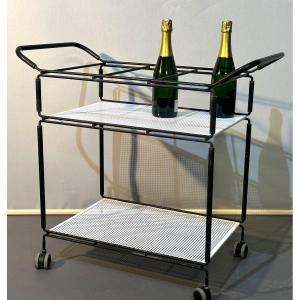 Niels Gammelgaard 1944 Rolling Trolley With Modular Trays Metal Service Black And White Metal
