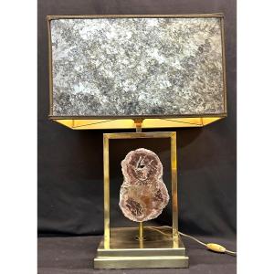 Willy Daro 20th 21st Large Lamp 1970 With Fossilized Wood In Very Good Condition