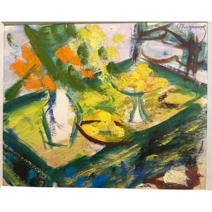 Roger Marcel Limouse 1894-1989 Oil Still Life On Yellow Tablecloth /1