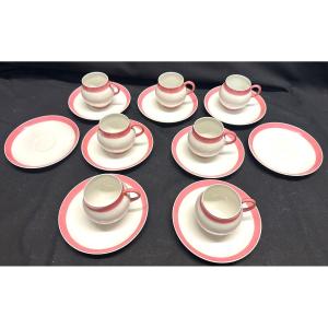 7 Coffee Cups 1950 Pink And White In Limoges Porcelain