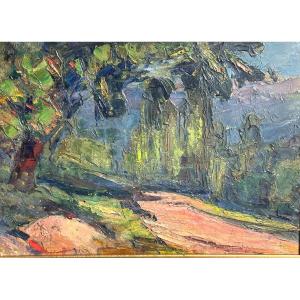 Pierre Calès 1870-1961 Oil 1924 Chemin De l' Isère Near Pont De Tencin Grenoble Alpes Abbé
