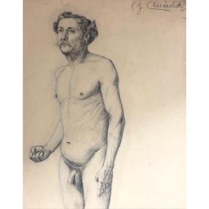 Jacques Claverolat 19th Century Large Double Sided Drawing Académie d'Homme 1883 Beaux Arts De Lyon