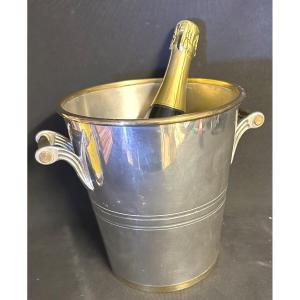 Champagne Bucket In Silver Metal And Brass Two-tone Art Deco Style 