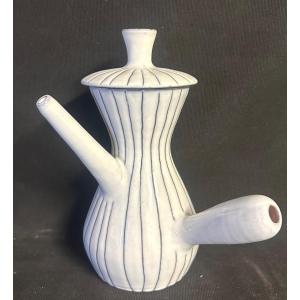 Jacques Innocenti 1926-1961 Covered Pitcher Signed In Glazed Ceramic Vallauris Scarified Decor