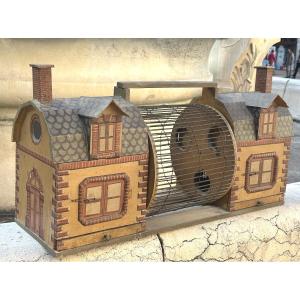 Rare Dormouse Hamster Squirrel Cage Curiosity Late 19th Century Turnstile Between 2 Houses  
