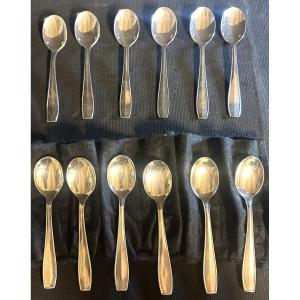 Christofle Atlas Model By Luc Lanel 12 Art Deco Tea Coffee Dessert Spoons For Normandy 2