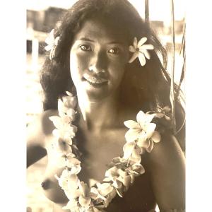 Adolphe Sylvain 1920-1991 Large Photograph Young Naked Tahitian Woman Tahiti /1