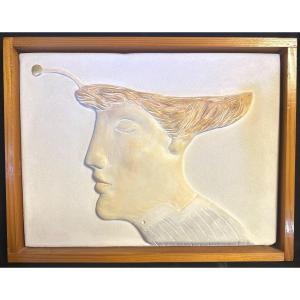 Jean Pierre Ceytaire 1946 Sculpture Object Polychrome Plaster And Gold Female Profile Signed