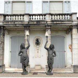Important Pair Of 19th Century Torchiere Doors In Cast Iron Louis Gasne And Granoux 190cm Egyptian Couple