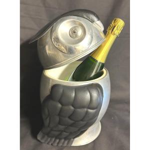Curious Owl Champagne Bucket And Ice Cubes 1970 In Isothermal Aluminum Italy