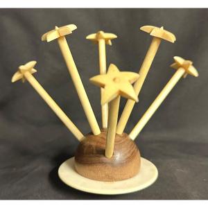 6 Champagne Cocktail Stirrers In Ivory And Rosewood 1940 Aerator Beaters