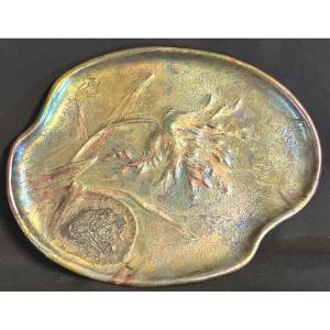 Delphin Massier 1836-1907 Rare Art Nouveau Iridescent Dish Signed