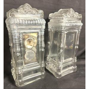 Legras Pair Of Molded Glass Candy Jars Jar X2 1900 Bottle Ice Cabinet Subject