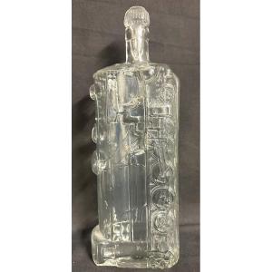 Legras Rare Bottle With A Locomotive Subject Around 1900 In Molded Glass And Sncf Train Stopper