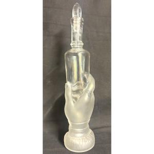 Legras Bottle With Hand Subject Around 1900 In Molded Glass With Stopper