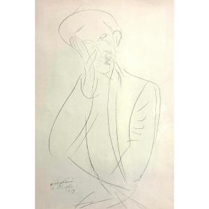 Amadeo Modigliani 1884-1920 Man With Hat Large Signed Lithograph Published By Leda Jacomet