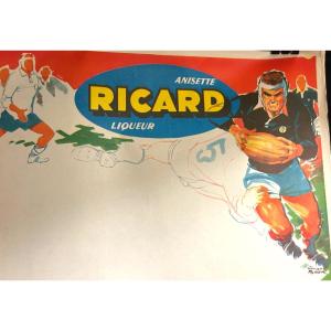 Old Poster Ricard Rugbyman Georges Potier 1929 Pastis Marseille Rugby Sport  /1