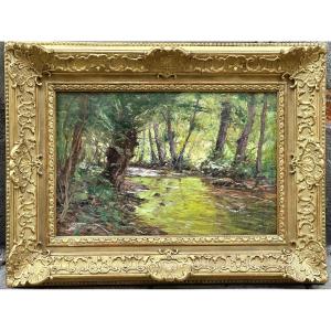 Joseph Francois 1851-1940 Oil River In Undergrowth Belgian 