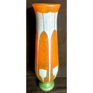 Le Verre Français Large Vase 47.5cm Signed Berlingot Schneider Charder In Very Good Condition