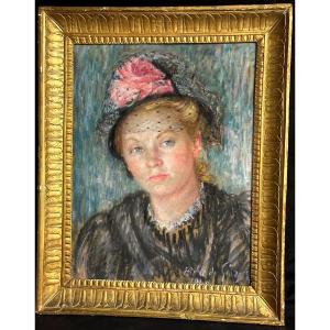 Ettore Di Giorgio 19th-20th Century Rare Pastel Young Woman With Hat 1940 Renoir /1
