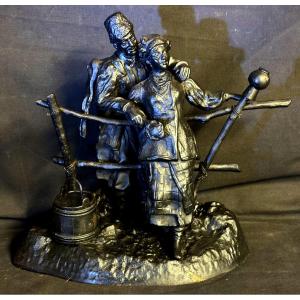 Russian Sculpture Cast Iron End Of 19th Century The Meeting Alexander Petrovich Safonov In Tast