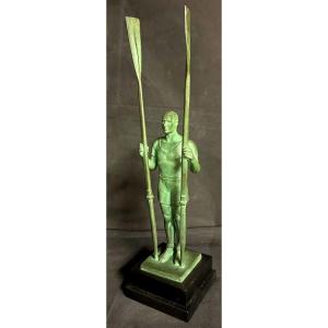 Edouard Fraisse 1880-1956 Rower Large Bronze Sculpture Sportsman With Oars Rowing Competition
