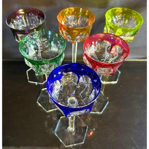 Baccarat 6 Crystal Wine Glasses Colors Malmaison Model Signed Tableware Colour