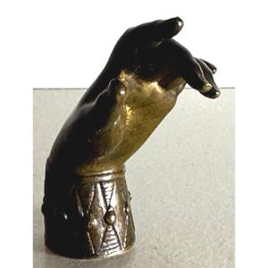 Charming 19th Century Bronze Seal Woman's Hand Sealing Paperweight