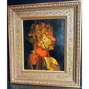 Arcimboldo Follower Oil 19th Century Framed Earth In Very Good Condition