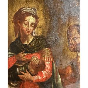Oil On Wood 18th Or 17th Century Virgin And Child Madonna