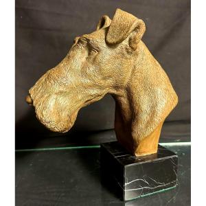Large Fox Terrier Marble Base Proof In Electroplating Brass Limited Edition Art Deco Dog
