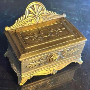 Small Bronze Jewelry Box 19th Century Empire Decor Secret Stamps