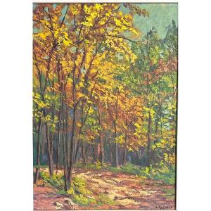 Lucien Quenard 1902-1995 Oil Under Wood In Chartreuse Mountain Grenoble