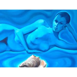 Sergio Brizio 1928-1997 Large Oil 81x100cm Female Nude With Shell Signed Symbolism