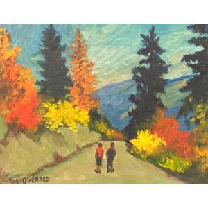 Lucien Quenard 1902-1995 Oil Door Collar With Figures Chartreuse Grenoble Mountain 