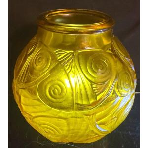 Important And Rare Yellow Sabino Vase Fish / Rays Model 1929 Art Deco Referenced 