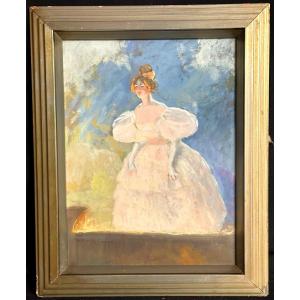 Gaston Pierre Galey 1880-1959 Young Actress In Costume On Stage Signed Art Deco Gouache 