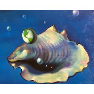 Sergio Brizio 1928-1997 Symbolist Oil Celeste Shell 38x55cm Signed