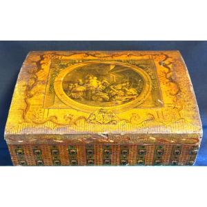 18th Century Arte Povera Box With Coats Of Arms And Crown Domed Box