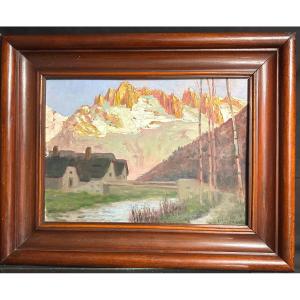 Charles Bouthéon 1877-1949 Oil The Needles Of Chamonix Mont Blanc Alps Mountain 